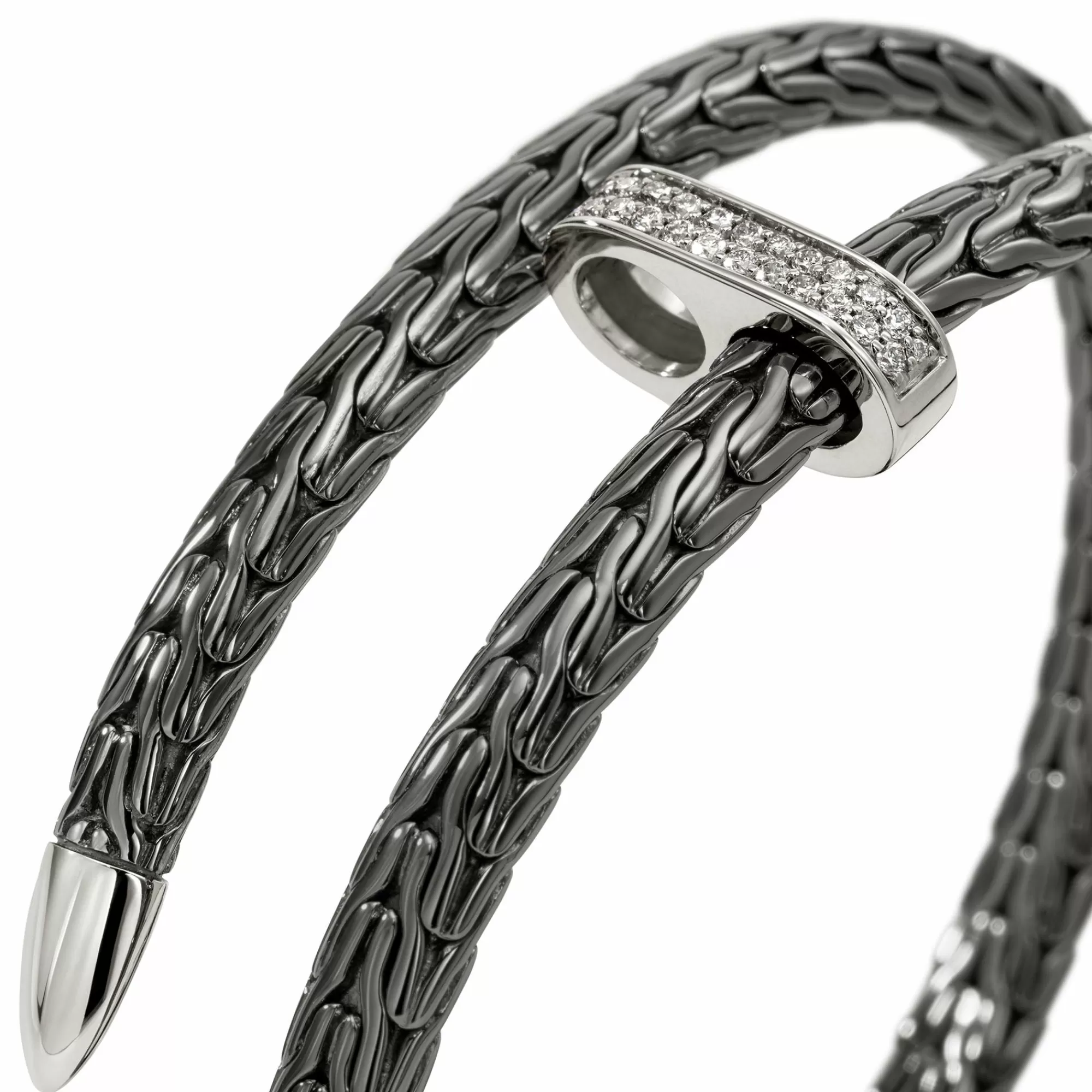 Cuffs^John Hardy Spear Flex Cuff, Dark Silver, Diamonds