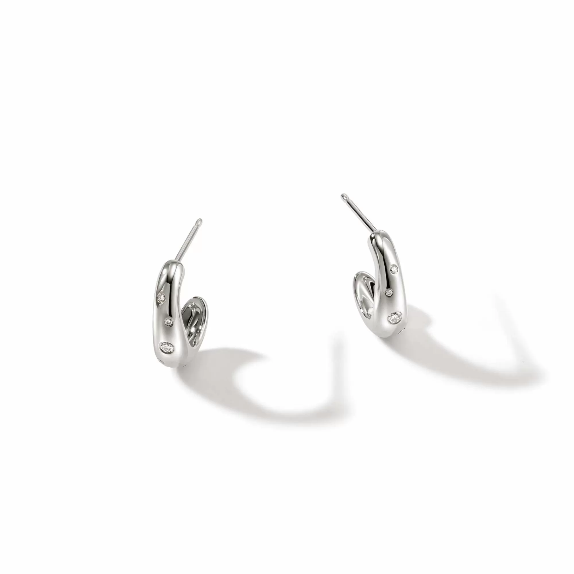 Statement^John Hardy Surf J Hoop Earring, Silver, Diamonds, Small