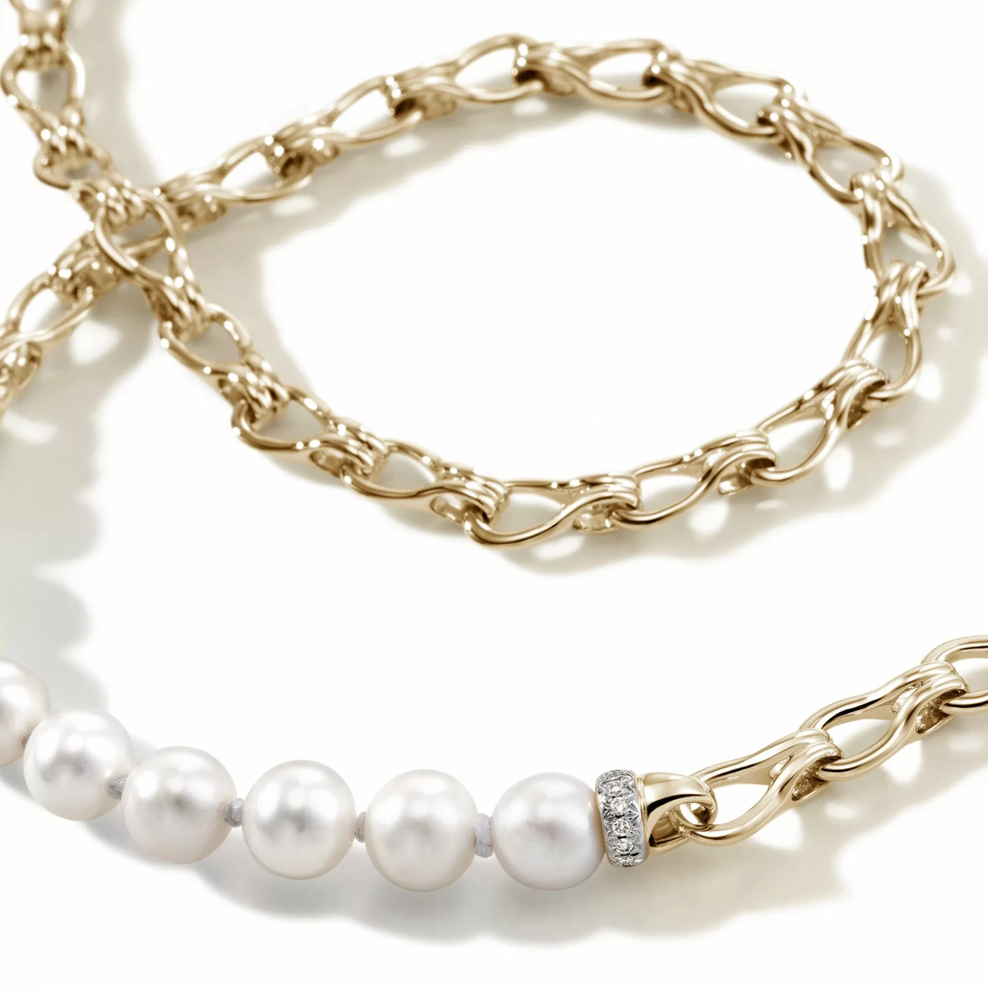 Layering^John Hardy Surf Necklace, Gold, Diamonds, Pearl, 10Mm